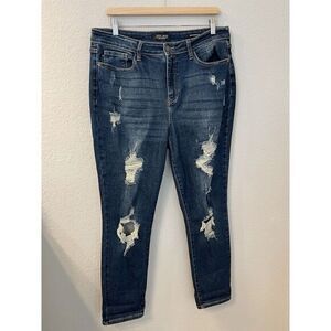 JUDY BLUE Jean 15/32 Denim Boyfriend Fit‎ Distressed Straight Leg